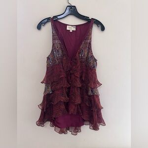 Women's Sleeveless Ruffled Top - Burgundy colors